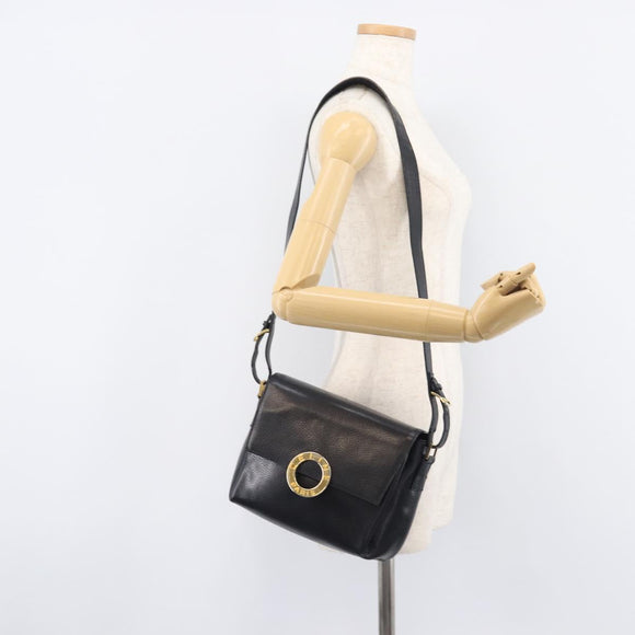 CELINE Shoulder Bag Leather Black Gold Tone Auth mr3087A