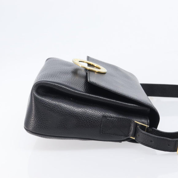 CELINE Shoulder Bag Leather Black Gold Tone Auth mr3087A