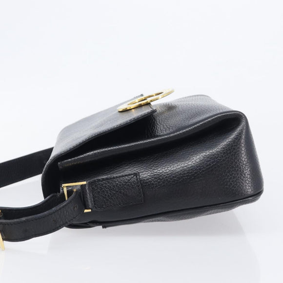 CELINE Shoulder Bag Leather Black Gold Tone Auth mr3087A