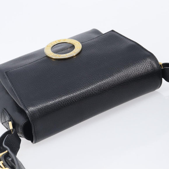 CELINE Shoulder Bag Leather Black Gold Tone Auth mr3087A