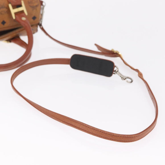 MCM Vicetos Hand Bag PVC Leather 2way Brown Gold Tone Auth mr3088