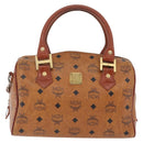 MCM Vicetos Hand Bag PVC Leather 2way Brown Gold Tone Auth mr3088-2
