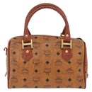 MCM Vicetos Hand Bag PVC Leather 2way Brown Gold Tone Auth mr3088-3