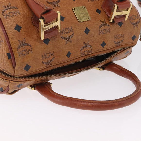 MCM Vicetos Hand Bag PVC Leather 2way Brown Gold Tone Auth mr3088
