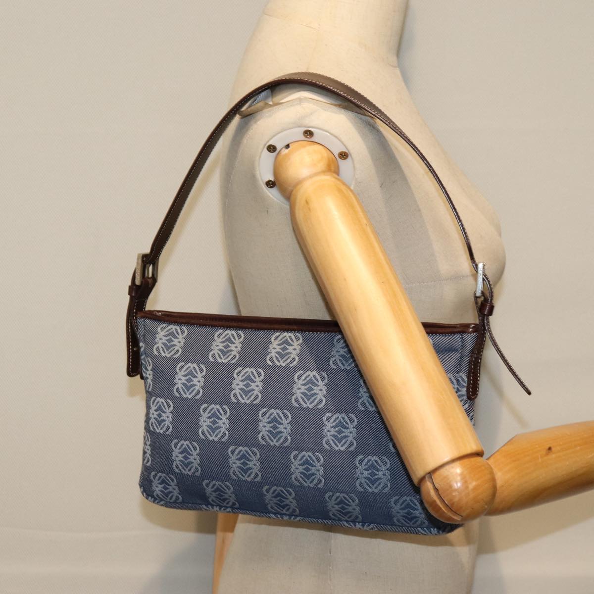 LOEWE Anagram Shoulder Bag Denim Blue Auth mr309