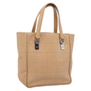 CHANEL Tote Bag Caviar Skin Beige Silver CC Auth mr3098-1