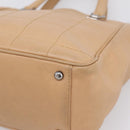 CHANEL Tote Bag Caviar Skin Beige Silver CC Auth mr3098-11