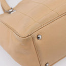 CHANEL Tote Bag Caviar Skin Beige Silver CC Auth mr3098-16