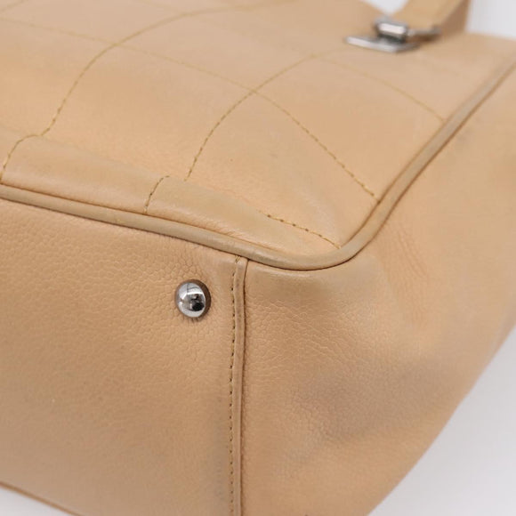 CHANEL Tote Bag Caviar Skin Beige Silver CC Auth mr3098