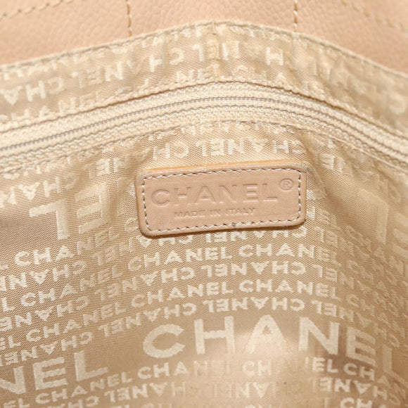CHANEL Tote Bag Caviar Skin Beige Silver CC Auth mr3098