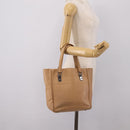 CHANEL Tote Bag Caviar Skin Beige Silver CC Auth mr3098-27
