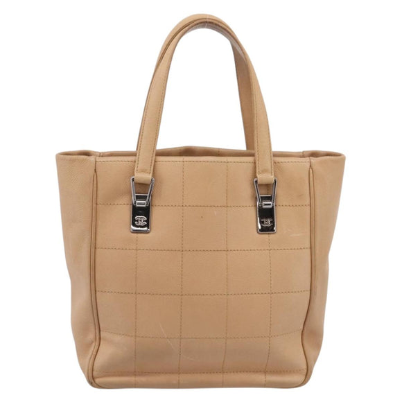 CHANEL Tote Bag Caviar Skin Beige Silver CC Auth mr3098