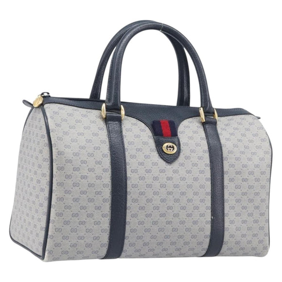 GUCCI Micro GG Sherry Line Hand Bag PVC Navy Gold Tone Auth mr3102