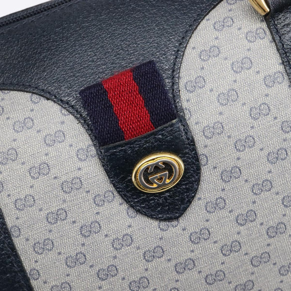 GUCCI Micro GG Sherry Line Hand Bag PVC Navy Gold Tone Auth mr3102