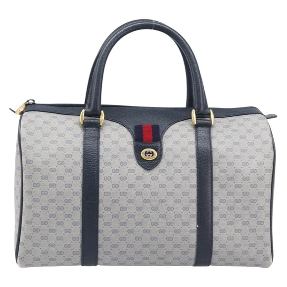 GUCCI Micro GG Sherry Line Hand Bag PVC Navy Gold Tone Auth mr3102