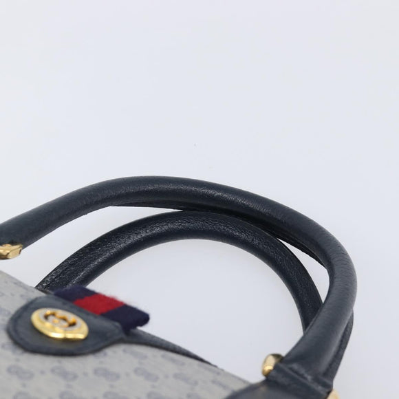 GUCCI Micro GG Sherry Line Hand Bag PVC Navy Gold Tone Auth mr3102
