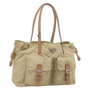PRADA Tote Bag Nylon Beige Silver Auth mr3103A-1