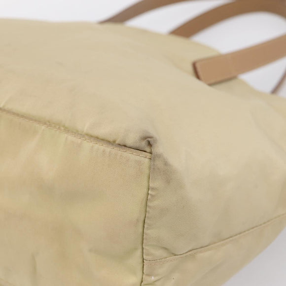 PRADA Tote Bag Nylon Beige Silver Auth mr3103A
