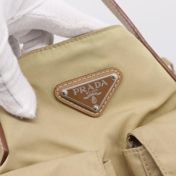 PRADA Tote Bag Nylon Beige Silver Auth mr3103A