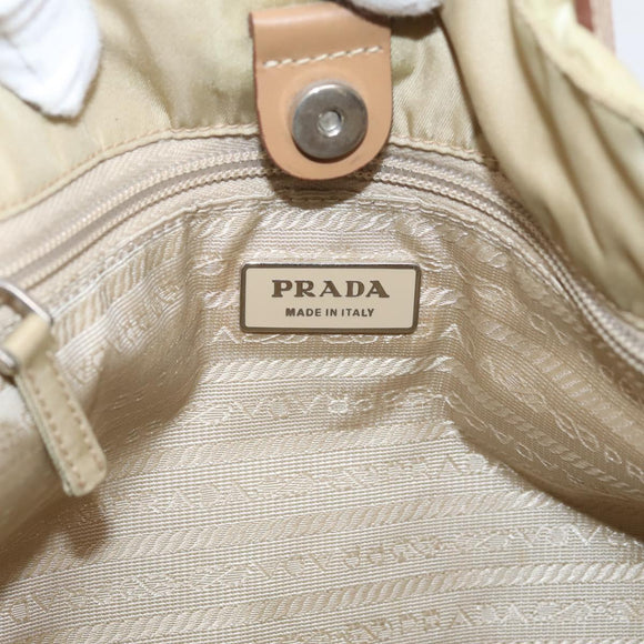 PRADA Tote Bag Nylon Beige Silver Auth mr3103A