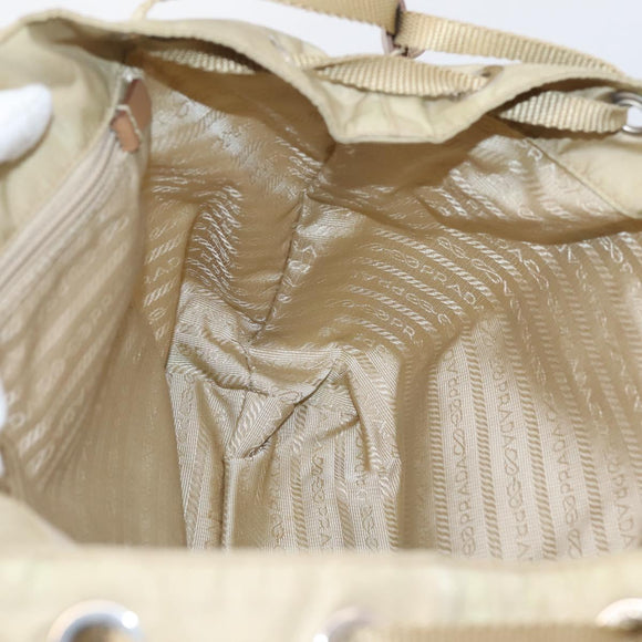 PRADA Tote Bag Nylon Beige Silver Auth mr3103A