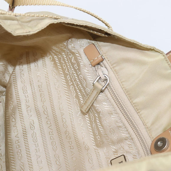 PRADA Tote Bag Nylon Beige Silver Auth mr3103A