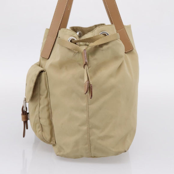 PRADA Tote Bag Nylon Beige Silver Auth mr3103A