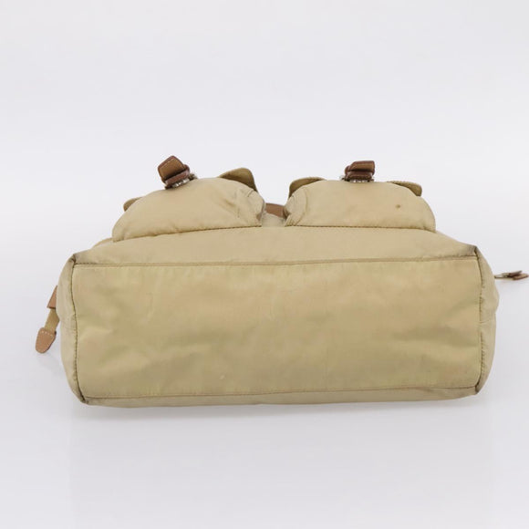 PRADA Tote Bag Nylon Beige Silver Auth mr3103A