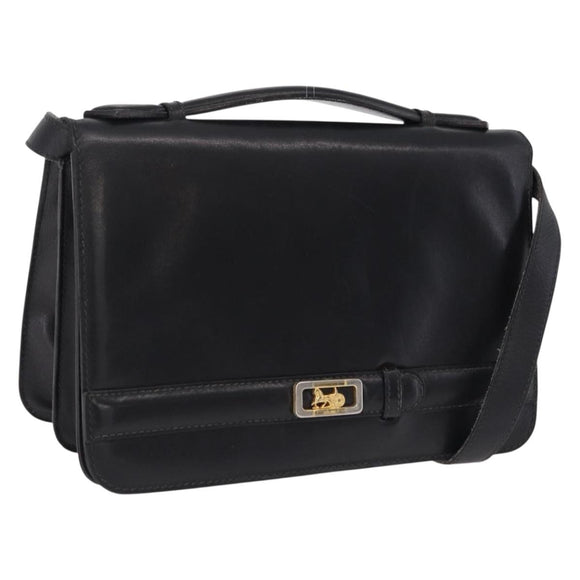 CELINE Hand Bag Leather Black Gold Tone Auth mr3107