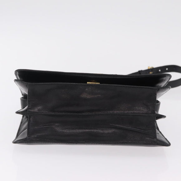 CELINE Hand Bag Leather Black Gold Tone Auth mr3107