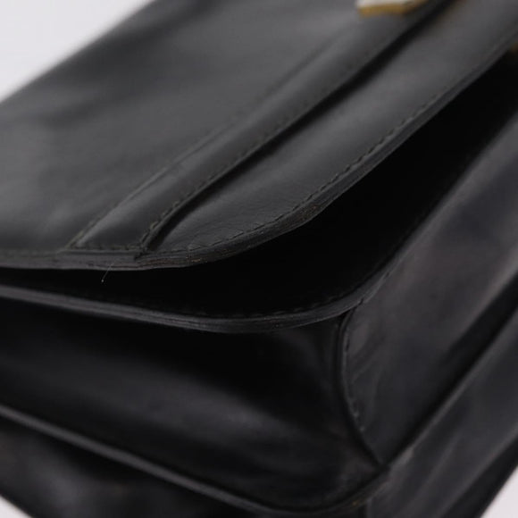 CELINE Hand Bag Leather Black Gold Tone Auth mr3107