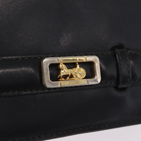 CELINE Hand Bag Leather Black Gold Tone Auth mr3107