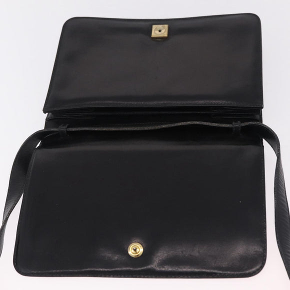 CELINE Hand Bag Leather Black Gold Tone Auth mr3107
