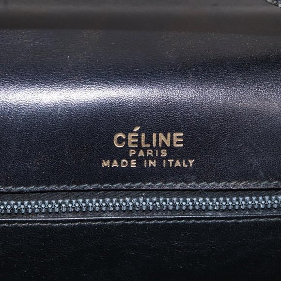 CELINE Hand Bag Leather Black Gold Tone Auth mr3107