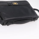 CELINE Hand Bag Leather Black Gold Tone Auth mr3107-8
