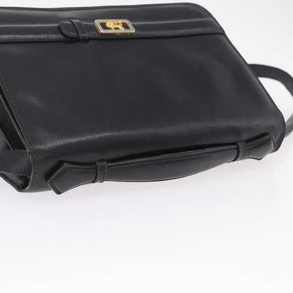 CELINE Hand Bag Leather Black Gold Tone Auth mr3107