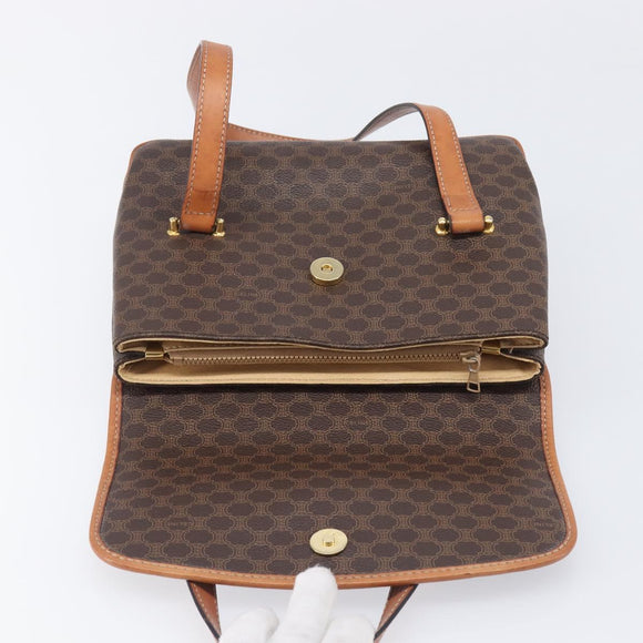 CELINE Macadam Shoulder Bag PVC Brown Gold Tone Auth mr3108A