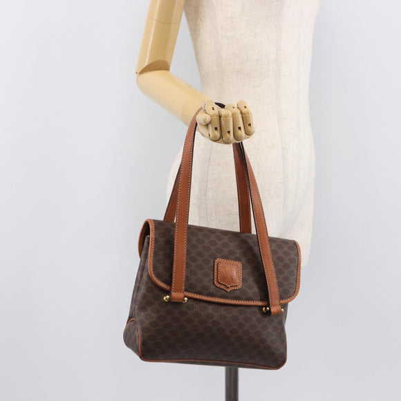 CELINE Macadam Shoulder Bag PVC Brown Gold Tone Auth mr3108A