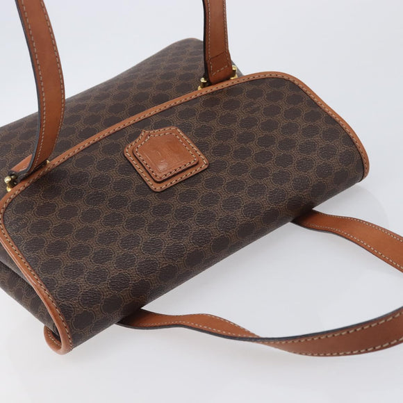 CELINE Macadam Shoulder Bag PVC Brown Gold Tone Auth mr3108A