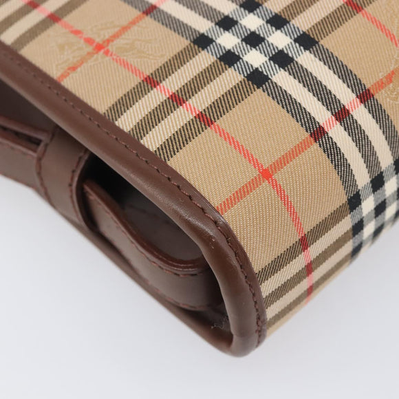 BURBERRY Nova Check Clutch Bag Canvas Beige Gold Tone Auth mr3110