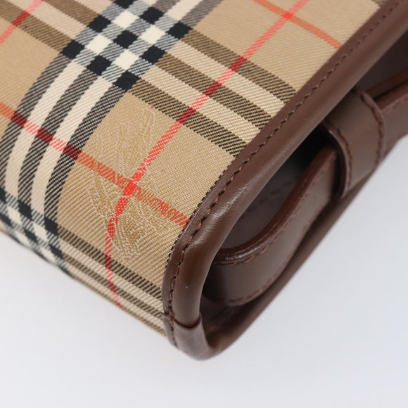 BURBERRY Nova Check Clutch Bag Canvas Beige Gold Tone Auth mr3110