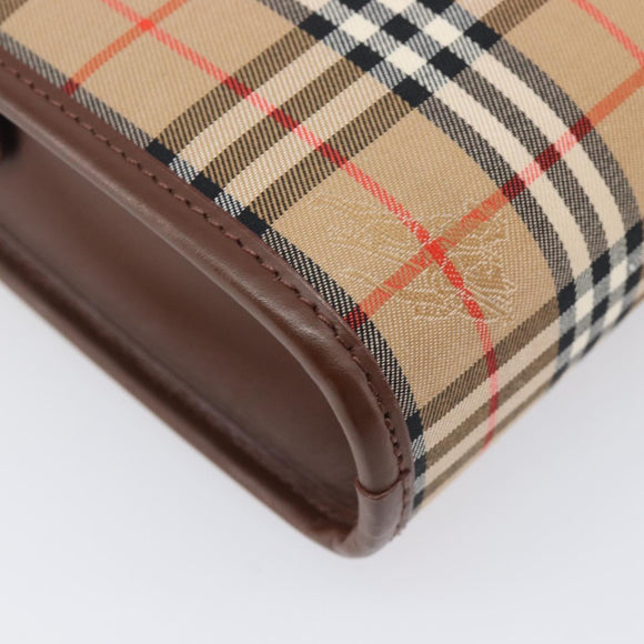BURBERRY Nova Check Clutch Bag Canvas Beige Gold Tone Auth mr3110