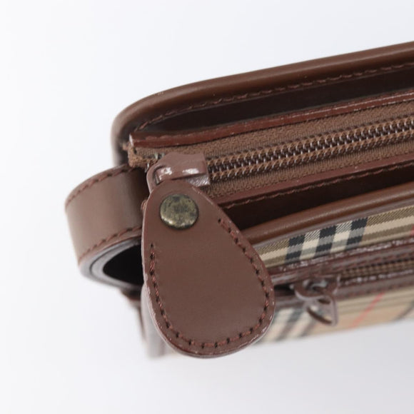 BURBERRY Nova Check Clutch Bag Canvas Beige Gold Tone Auth mr3110