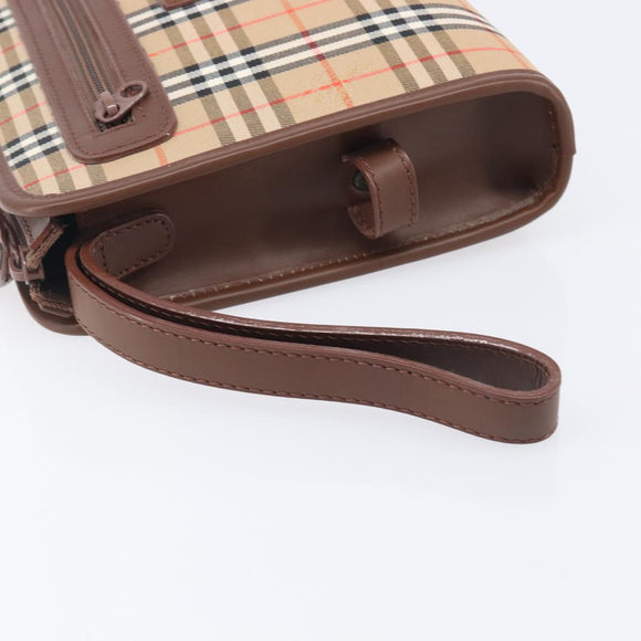 BURBERRY Nova Check Clutch Bag Canvas Beige Gold Tone Auth mr3110