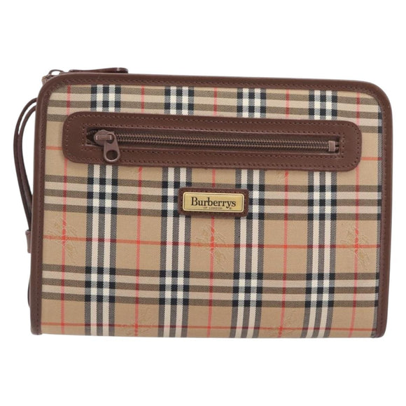 BURBERRY Nova Check Clutch Bag Canvas Beige Gold Tone Auth mr3110