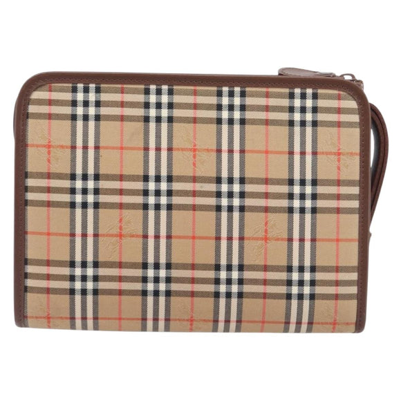 BURBERRY Nova Check Clutch Bag Canvas Beige Gold Tone Auth mr3110