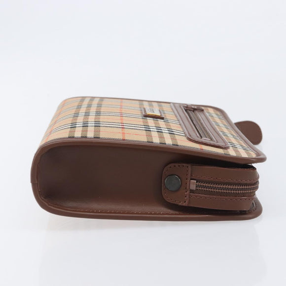 BURBERRY Nova Check Clutch Bag Canvas Beige Gold Tone Auth mr3110