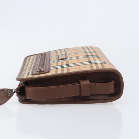 BURBERRY Nova Check Clutch Bag Canvas Beige Gold Tone Auth mr3110