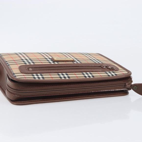 BURBERRY Nova Check Clutch Bag Canvas Beige Gold Tone Auth mr3110