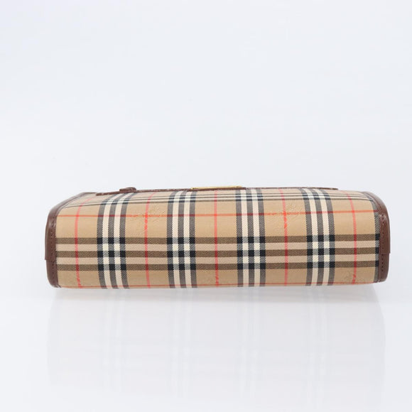 BURBERRY Nova Check Clutch Bag Canvas Beige Gold Tone Auth mr3110
